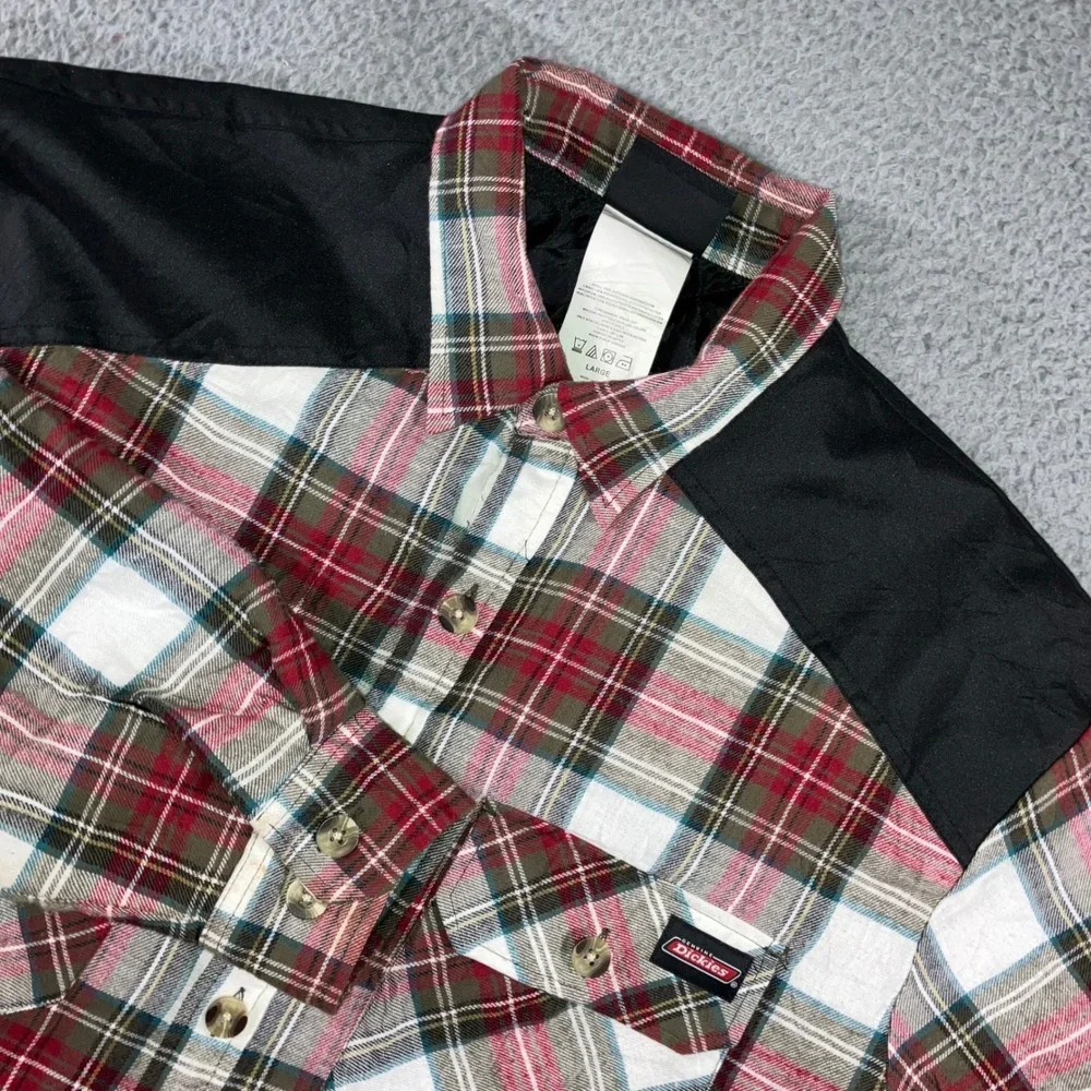 Dickies Flannel Shirt Shacket Jacket Men L Red Plaid Quilted Nylon Yoke Workwear